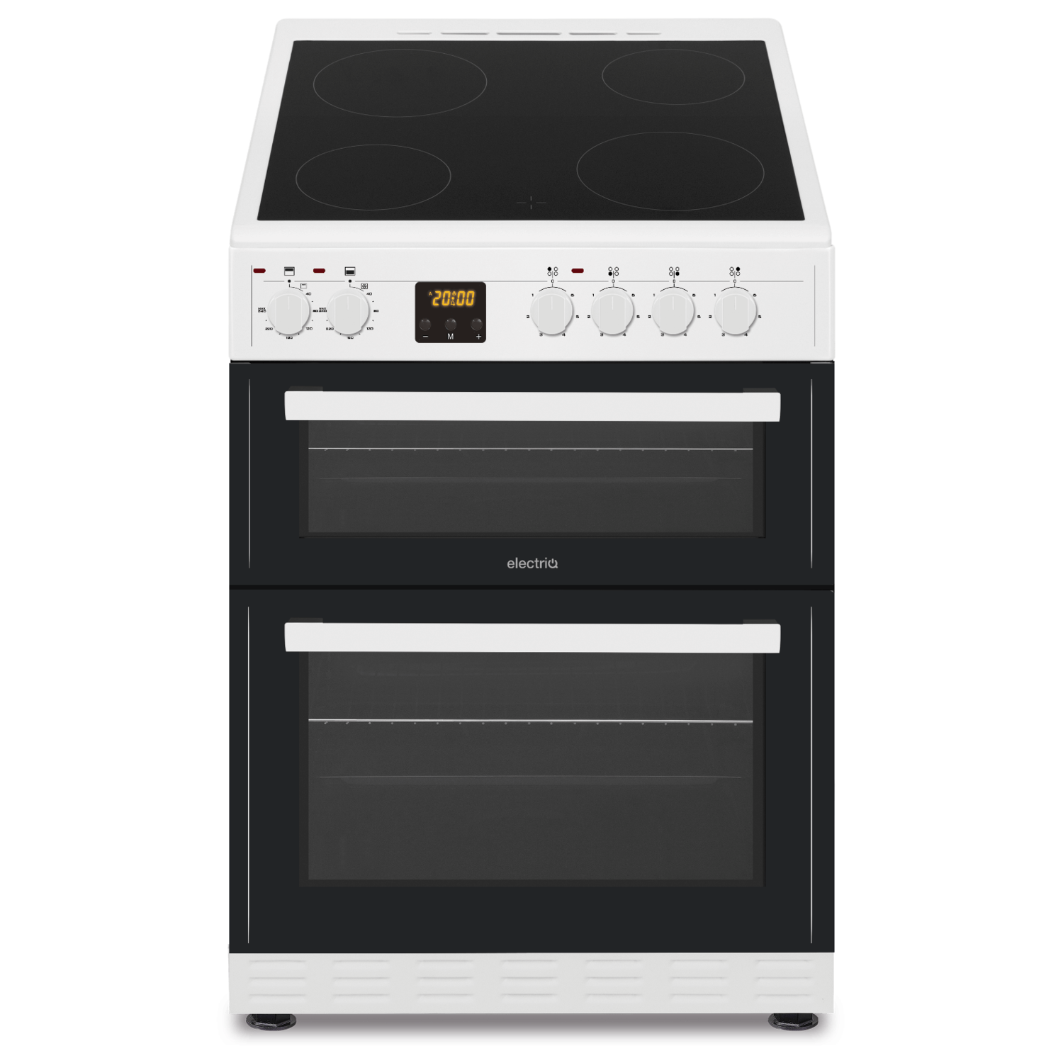 electriQ 60cm Double Cavity Electric Cooker with Ceramic Hob - White