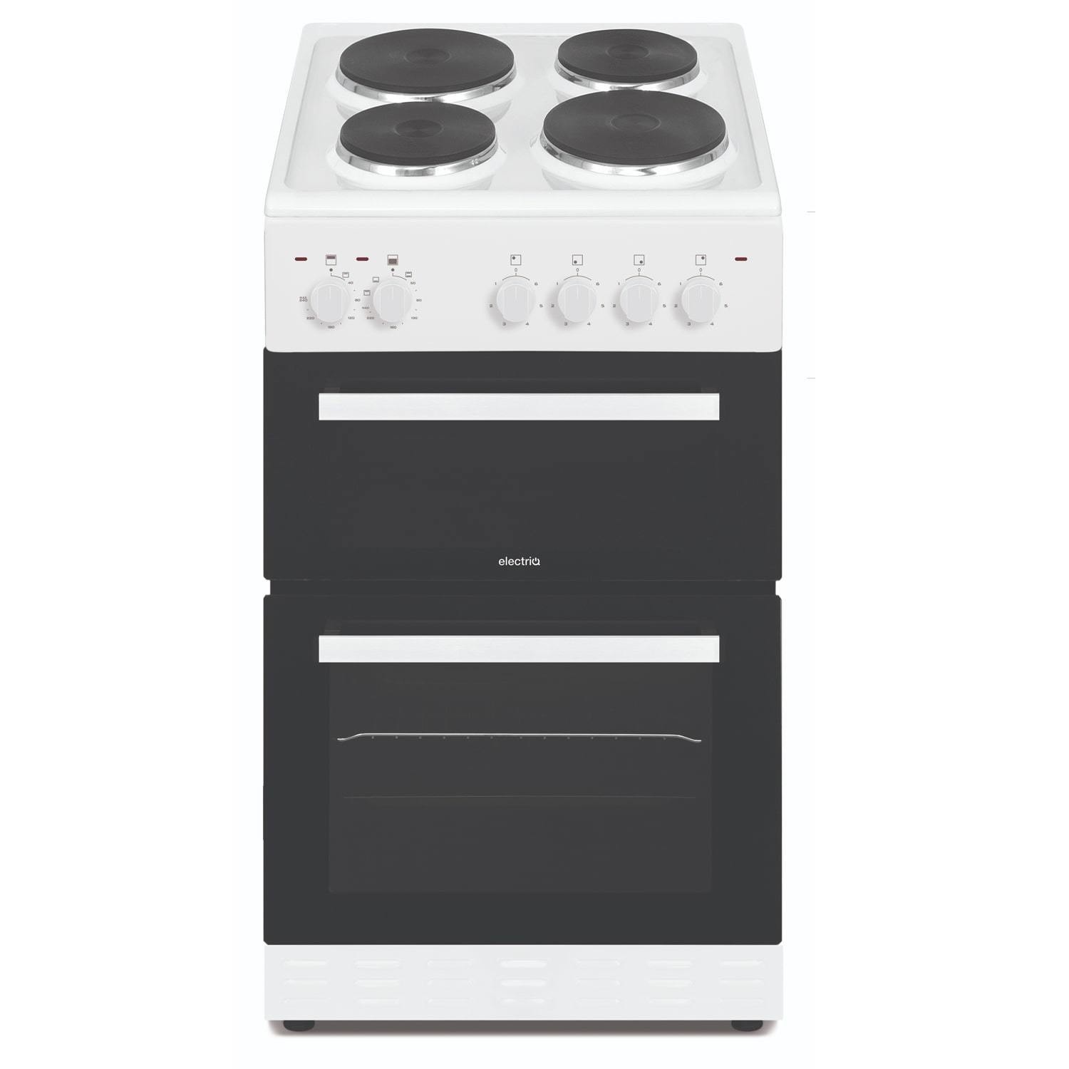electriQ 50cm Double Cavity Electric Cooker with Sealed Plate Hob - White