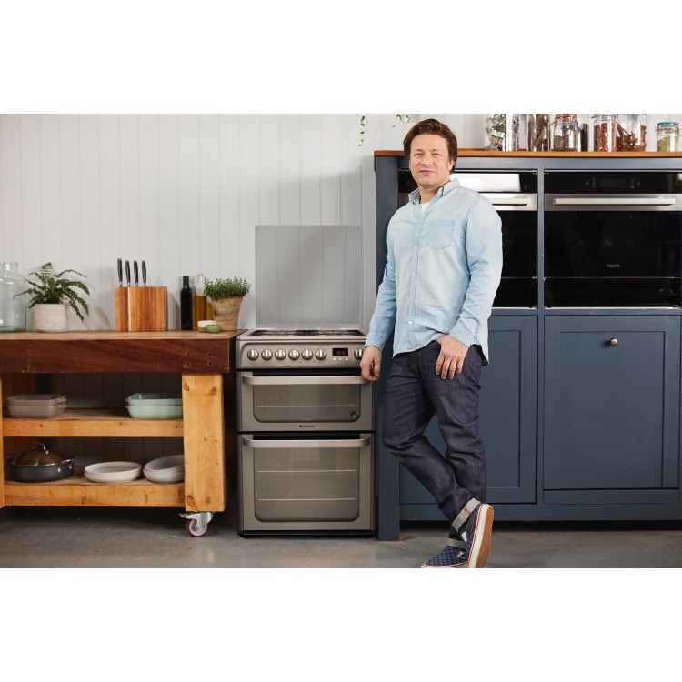 GRADE A2 - Hotpoint HUD61GS Ultima 60cm Double Oven Dual Fuel Cooker - Graphite