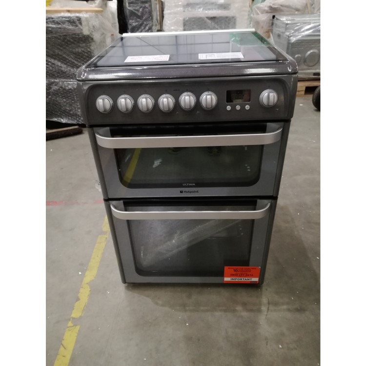 GRADE A3 - Hotpoint HUD61GS Ultima 60cm Double Oven Dual Fuel Cooker - Graphite