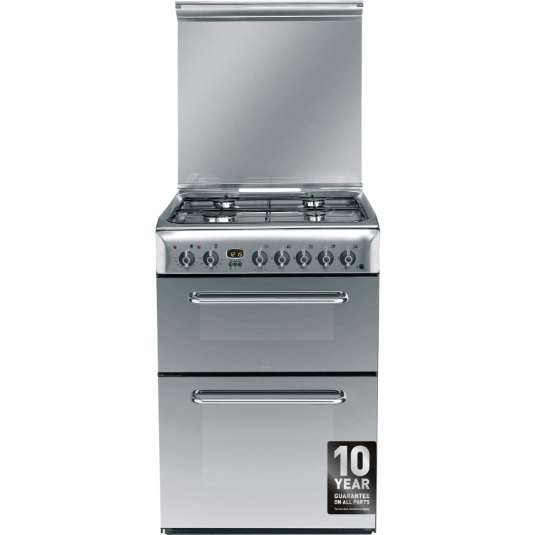 GRADE A2 - Indesit KDP60SE 60cm Double Oven Dual Fuel Cooker - Stainless Steel