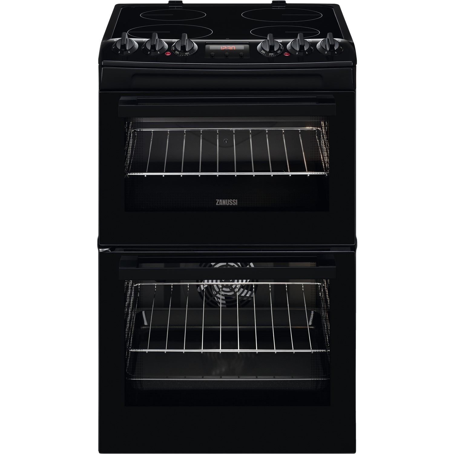Zanussi 55cm Double Oven Electric Cooker with Catalytic Liners - Black