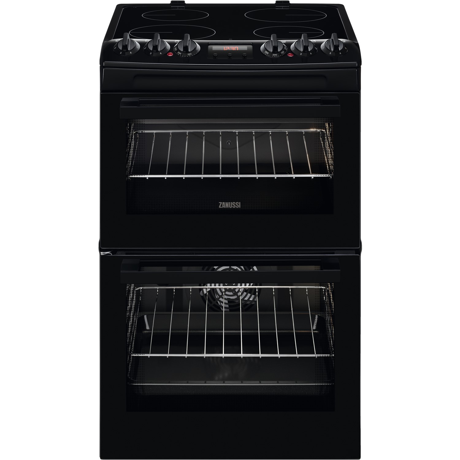 Zanussi 55cm Double Oven Electric Cooker with Catalytic Liners - Black