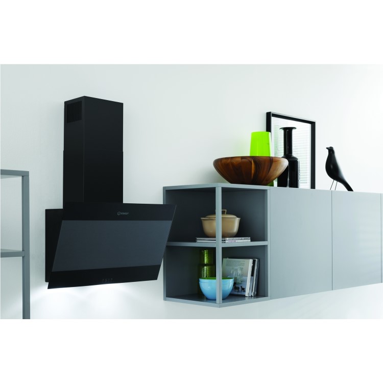 GRADE A2 - Indesit IHVP66LMK 60cm Angled Glass Cooker Hood - Black