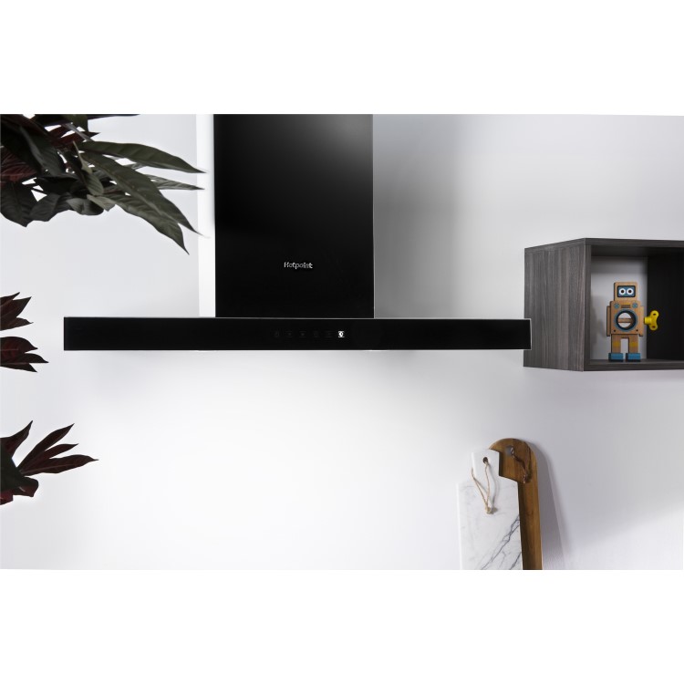 Refurbished Hotpoint PHBS98CLTDK 90cm Slimline Chimney Cooker Hood Black