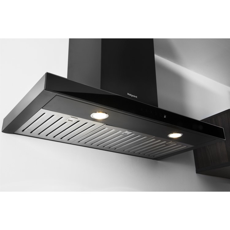 Refurbished Hotpoint PHBS98CLTDK 90cm Slimline Chimney Cooker Hood Black
