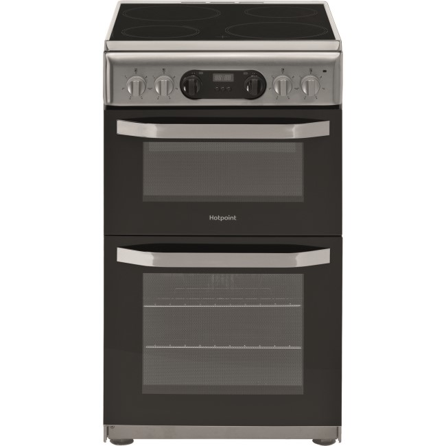 Refurbished Hotpoint HD5V93CCSS 50cm Double Oven Electric Cooker with Ceramic Hob Grey