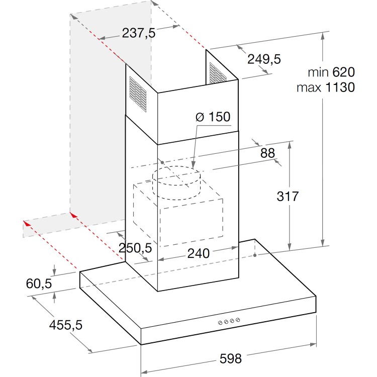 GRADE A3 - Hotpoint PHBS68FLTIX Box Design Touch Control 60cm Chimney Cooker Hood Stainless Steel