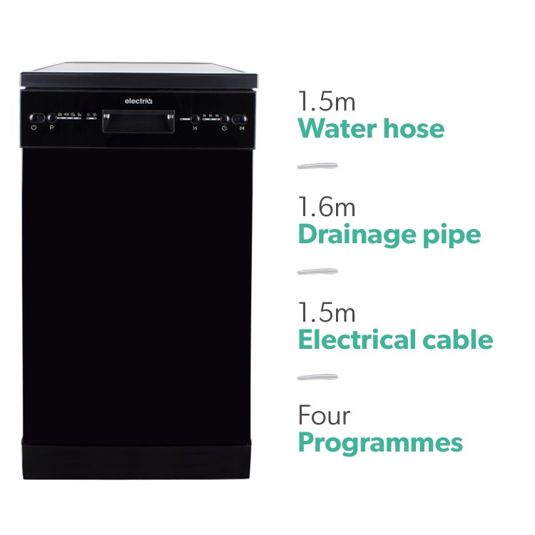 Refurbished electriQ EQDW45BLACK 10 Place Freestanding Dishwasher Black