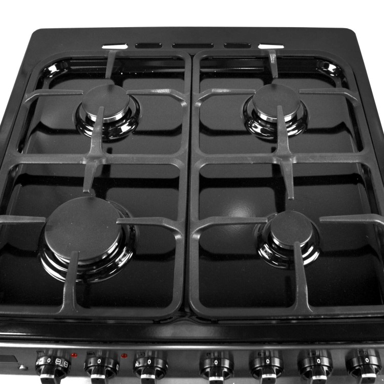 electriQ 60cm Double Oven Dual Fuel Cooker - Stainless Steel