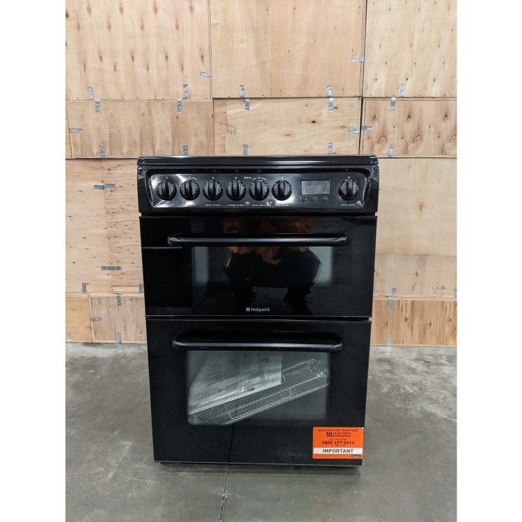 GRADE A3 - Hotpoint HAE60KS 60cm Double Oven Electric Cooker - Black