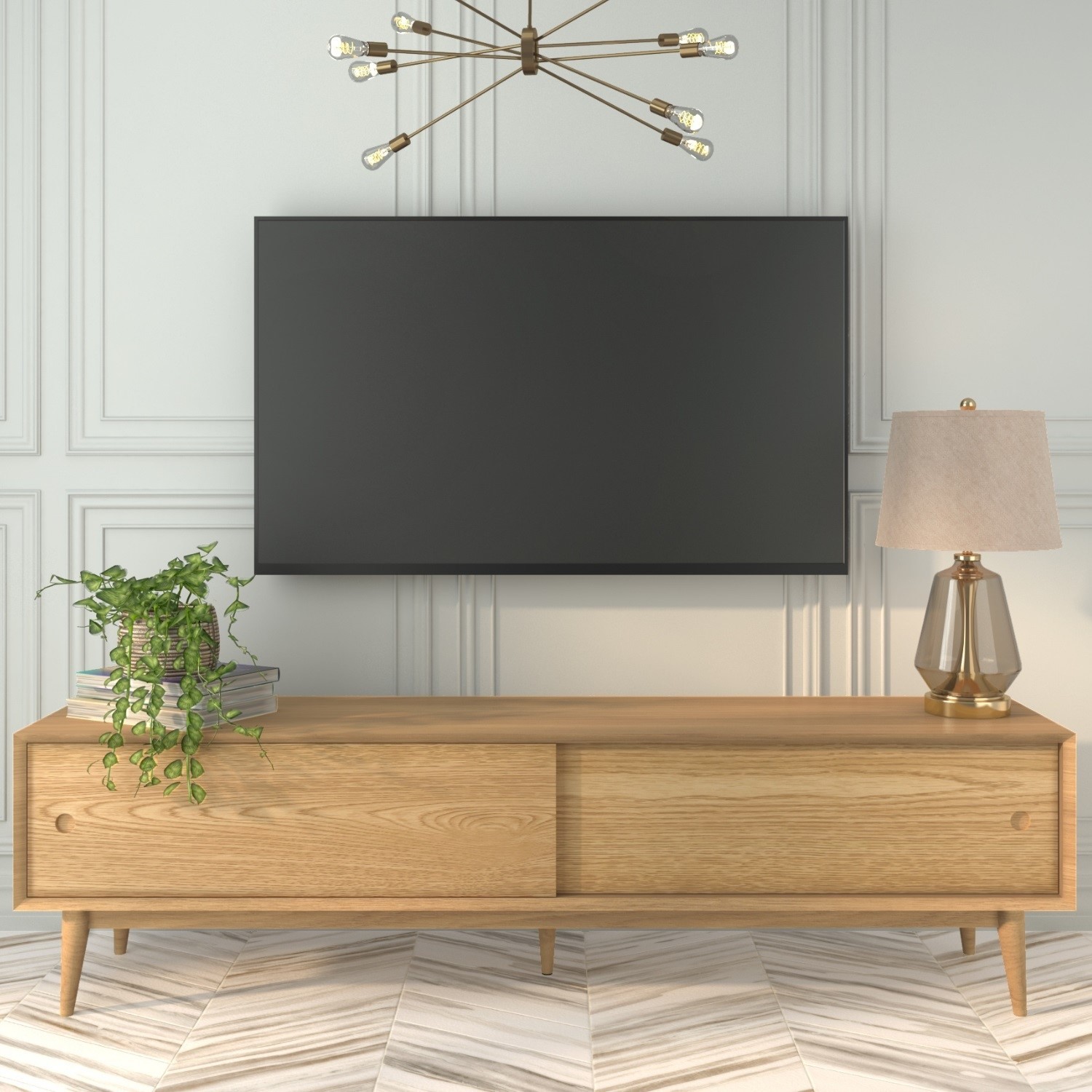 Solid Oak TV Unit with Sliding Doors - TV's up to 70 - Scandi - Briana