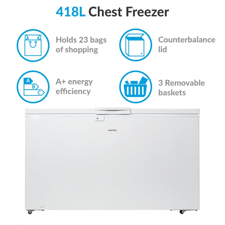 GRADE A2 - electriQ 418 Litre Chest Freezer 75cm Deep A+ Energy Rating 142cm Wide - White