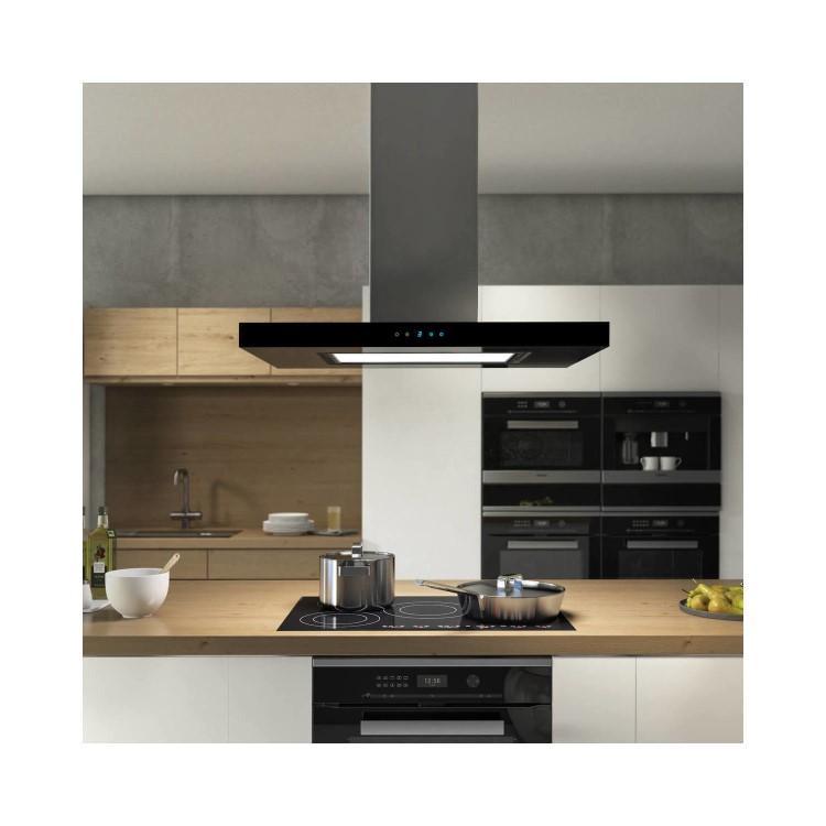 Refurbished electriQ 90cm Island Cooker Hood LED Panel With Glass - Black