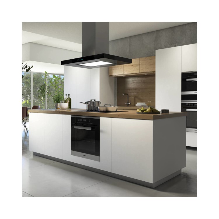 Refurbished electriQ 90cm Island Cooker Hood LED Panel With Glass - Black