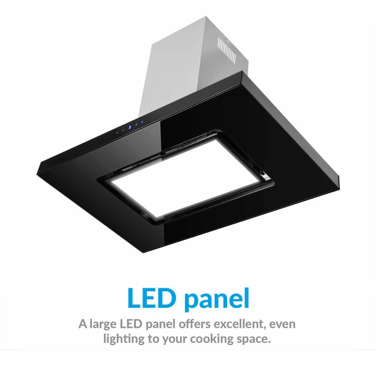 Refurbished electriQ 90cm Island Cooker Hood LED Panel With Glass - Black