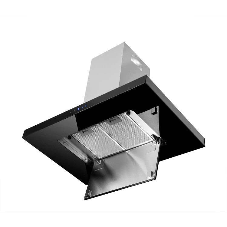 Refurbished electriQ 90cm Island Cooker Hood LED Panel With Glass - Black