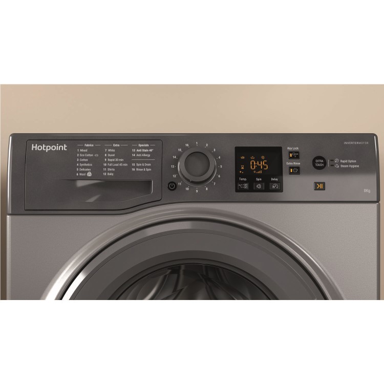HOTPOINT NSWM843CGG 8kg 1400rpm Freestanding Washing Machine - Graphite