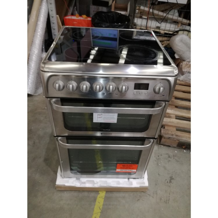 GRADE A3 - Hotpoint HUE61XS 60cm Wide Double Oven Electric Cooker With Ceramic Hob - Similinox
