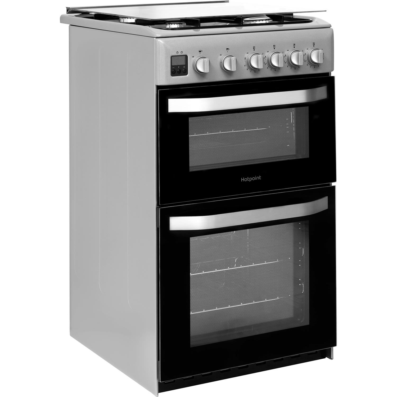 Hotpoint 50cm Double Cavity Gas Cooker with Lid Silver HD5G00CCSS