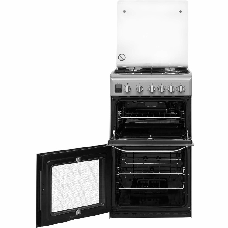 Hotpoint 50cm Double Cavity Gas Cooker with Lid - Silver