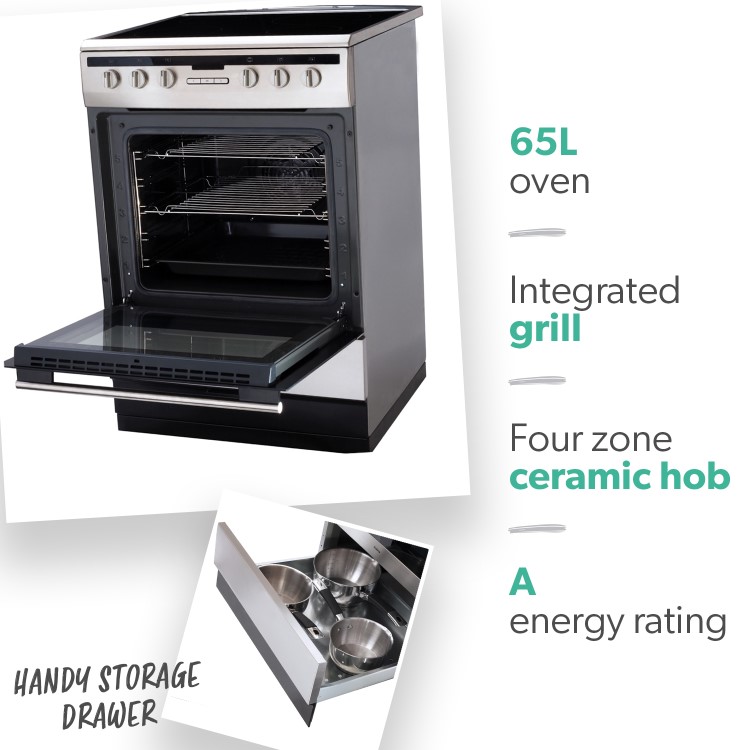 Refurbished Amica 608CE2TAXX 60cm Electric Cooker with Ceramic Hob Stainless Steel
