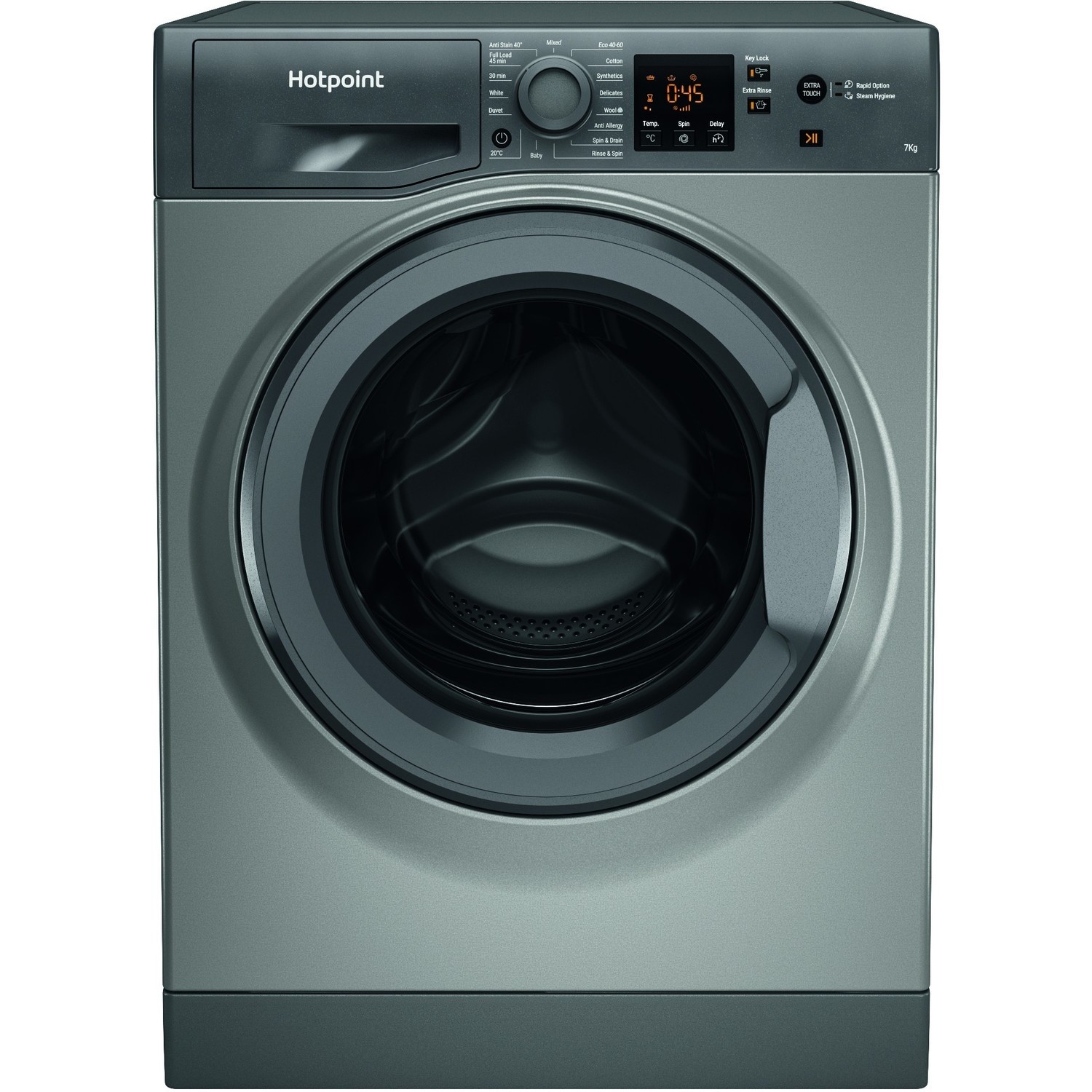 Refurbished Hotpoint NSWM742UGGUKN Freestanding 7KG 1400 Spin Washing Machine Graphite