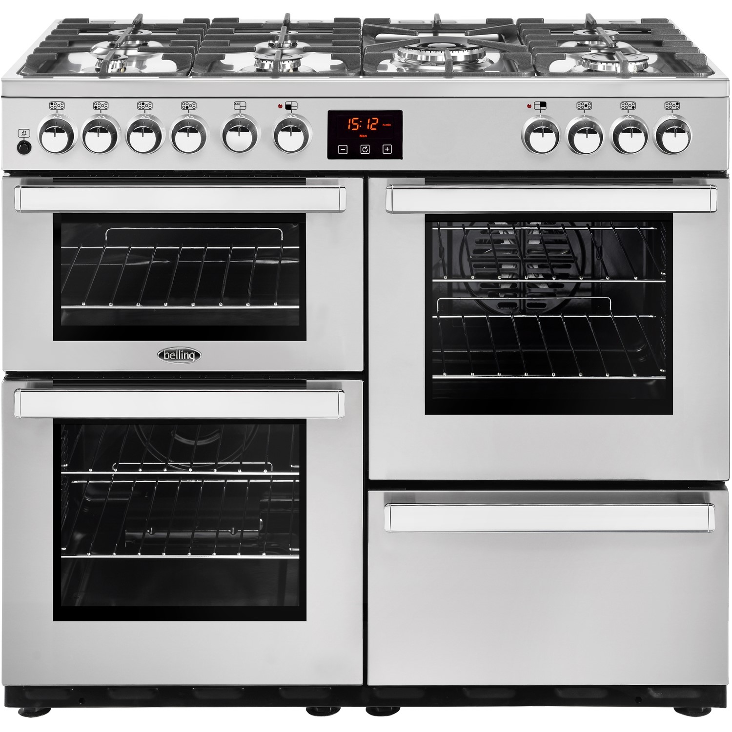 Belling Cookcentre 100DF Professional 100cm Dual Fuel Range Cooker - Stainless Steel