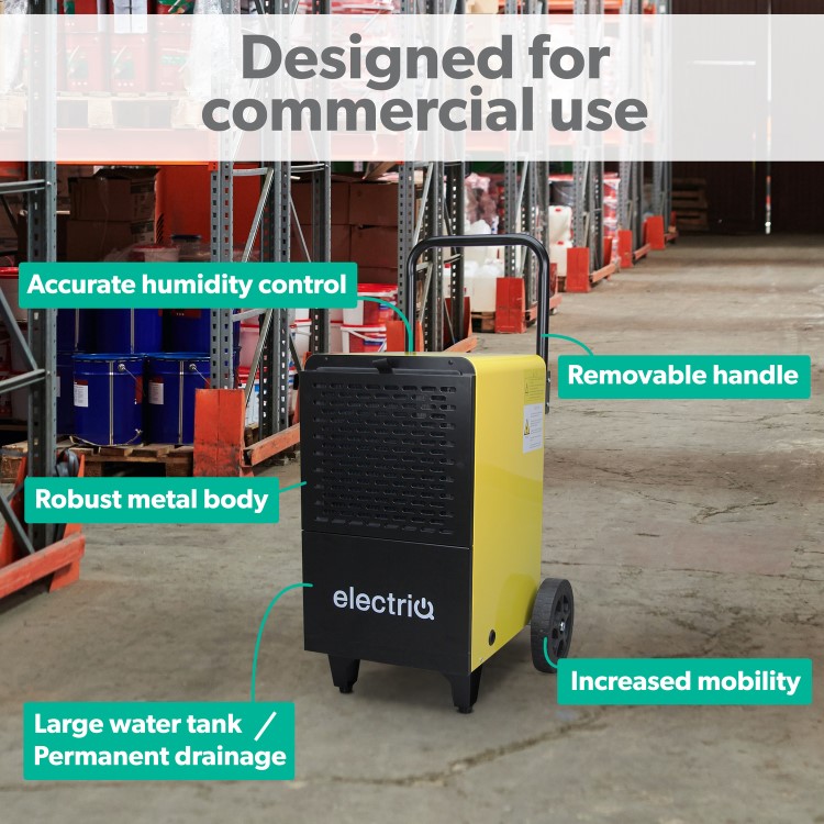 GRADE A5 - electriQ 50L Industrial Portable Dehumidifier with Metal Body & Large Wheels