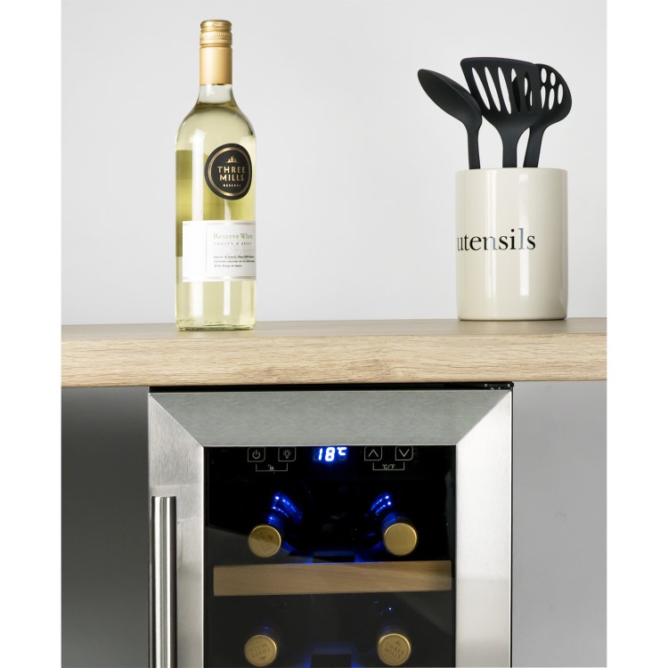 GRADE A2 - electriQ 19 Bottle Freestanding Under Counter Wine Cooler Full Single Zone 30cm Wide 82cm Tall - Stainless Steel