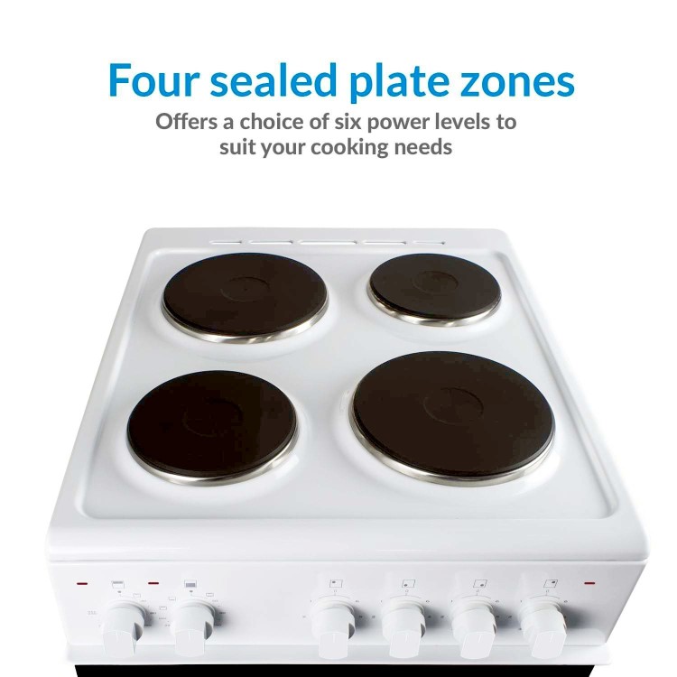 electriQ 50cm Double Cavity Electric Cooker with Sealed Plate Hob - White