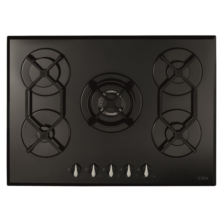 CDA 70cm 5 Burner Gas Hob - Black Glass