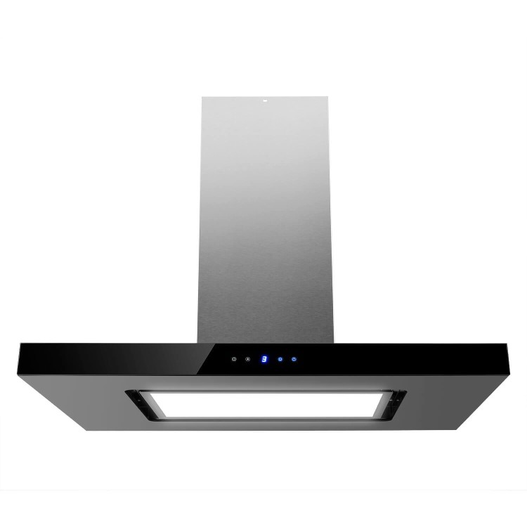 Refurbished electriQ 90cm Island Cooker Hood LED Panel With Glass - Black