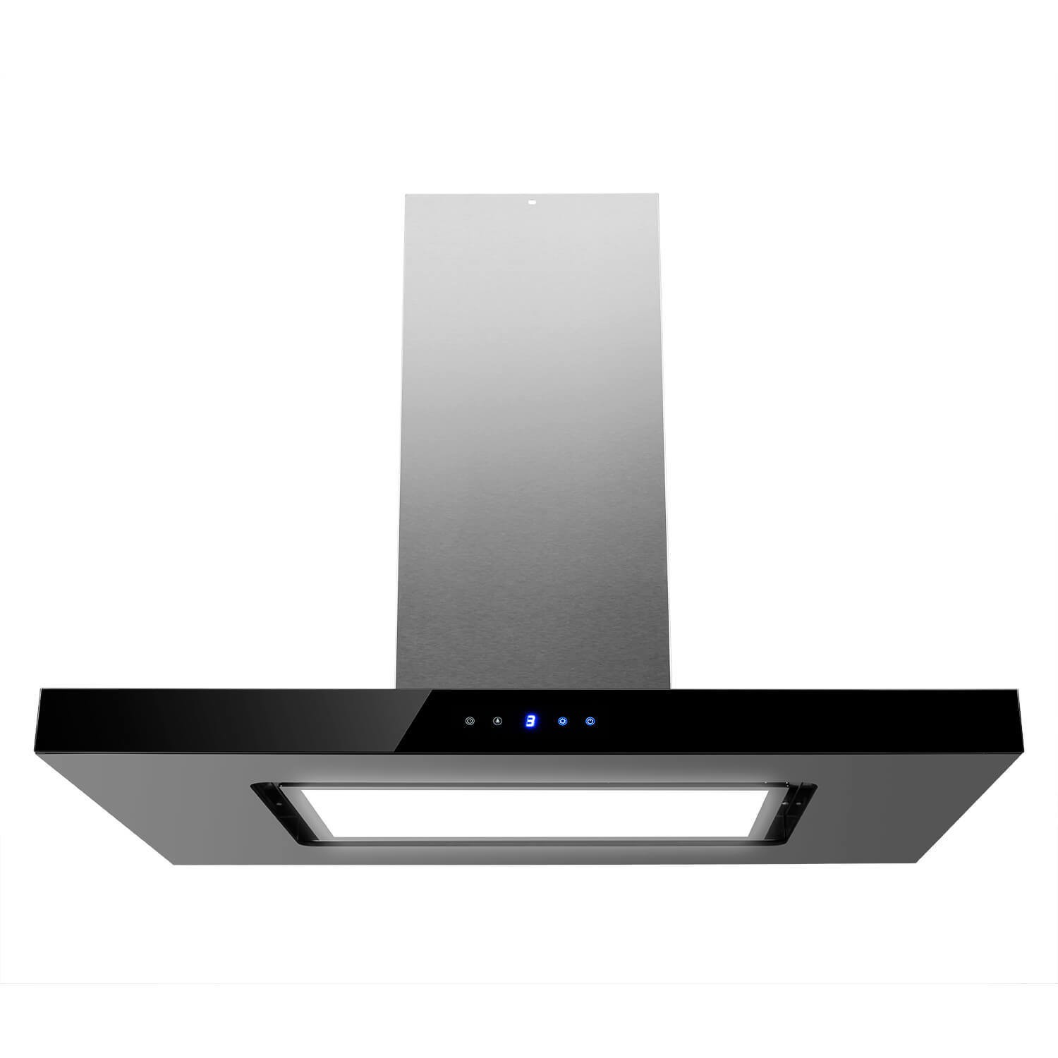 electriQ 90cm Island Cooker Hood LED Panel With Glass - Black