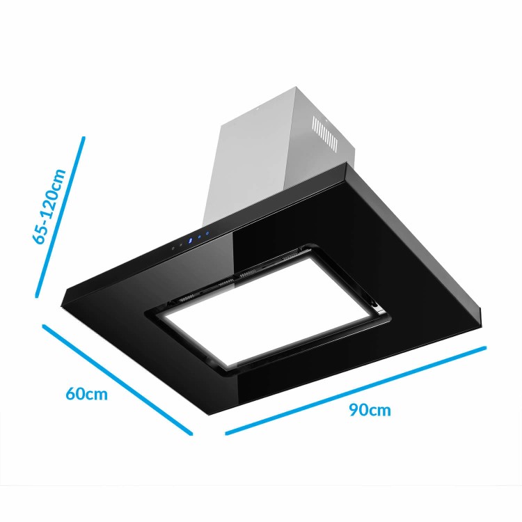 Refurbished electriQ 90cm Island Cooker Hood LED Panel With Glass - Black