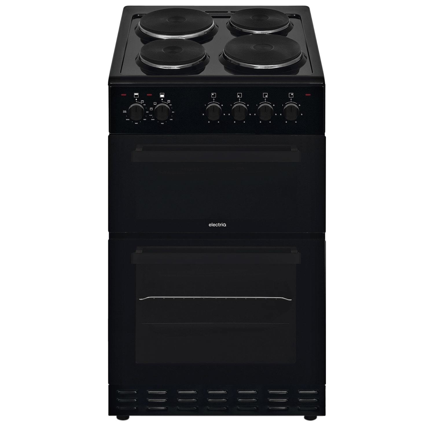 electriQ 50cm Double Cavity Electric Cooker with Sealed Plate Hob - Black