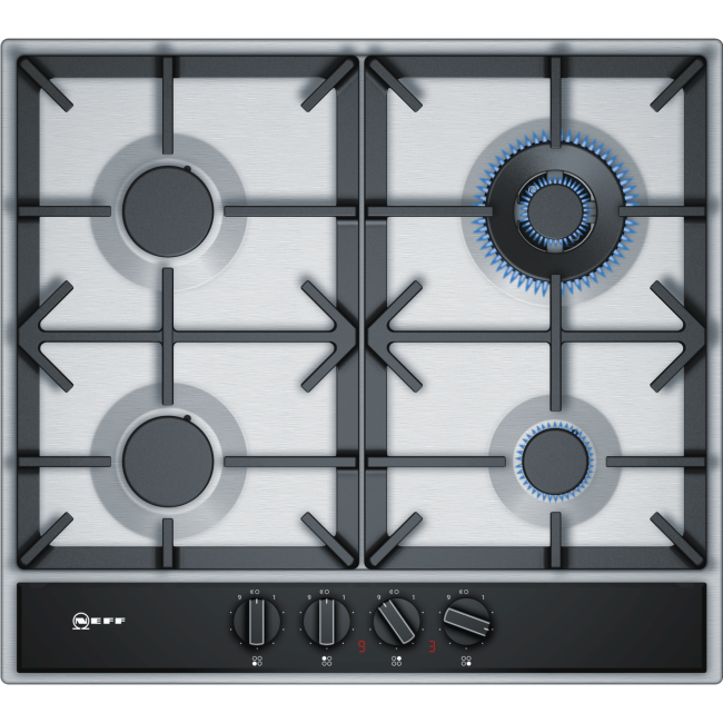 GRADE A1 - Neff T26DA59N0 59cm Four Zone Gas Hob Stainless Steel With Cast Iron Pan Stands