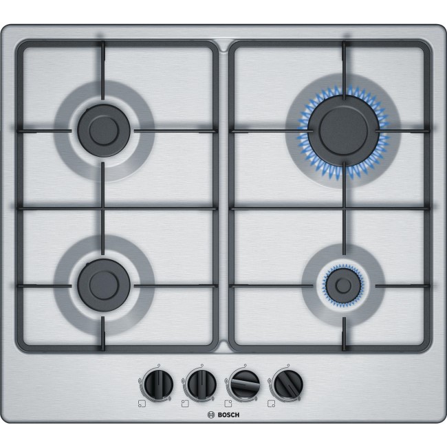 Refurbished Bosch PGP6B5B60 Serie 4 60cm Four Burner Gas Hob - Stainless Steel