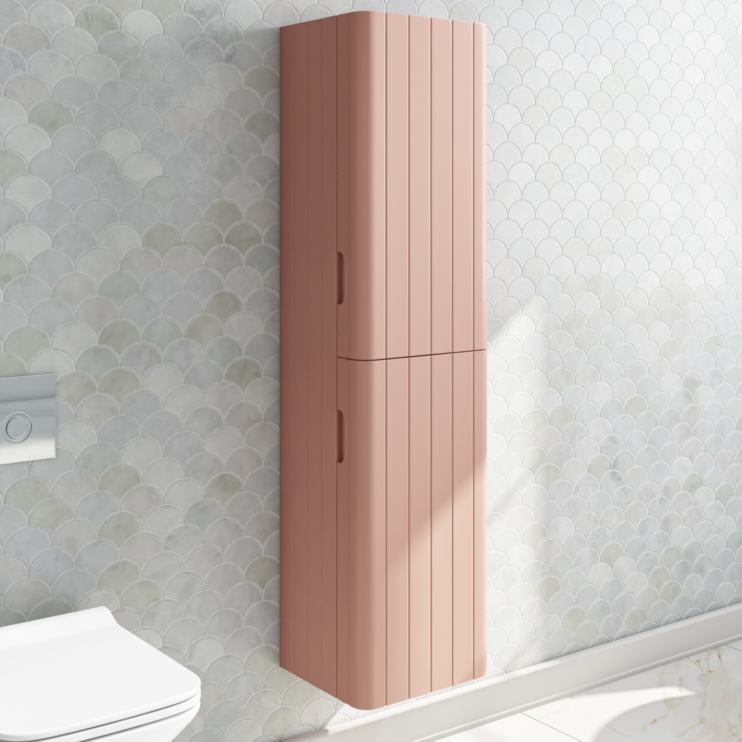 Pink Wall Mounted Tall Bathroom Cabinet 350mm - Empire