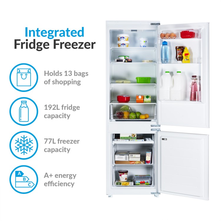 GRADE A2 - electriQ 269 Litre Integrated Fridge Freezer 70/30 Split 177cm Tall A+ Energy Rating 54cm Wide - White