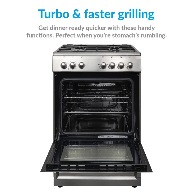 Refurbished electriQ EQDFSC60A 60cm Dual Fuel Single Oven Cooker Stainless Steel