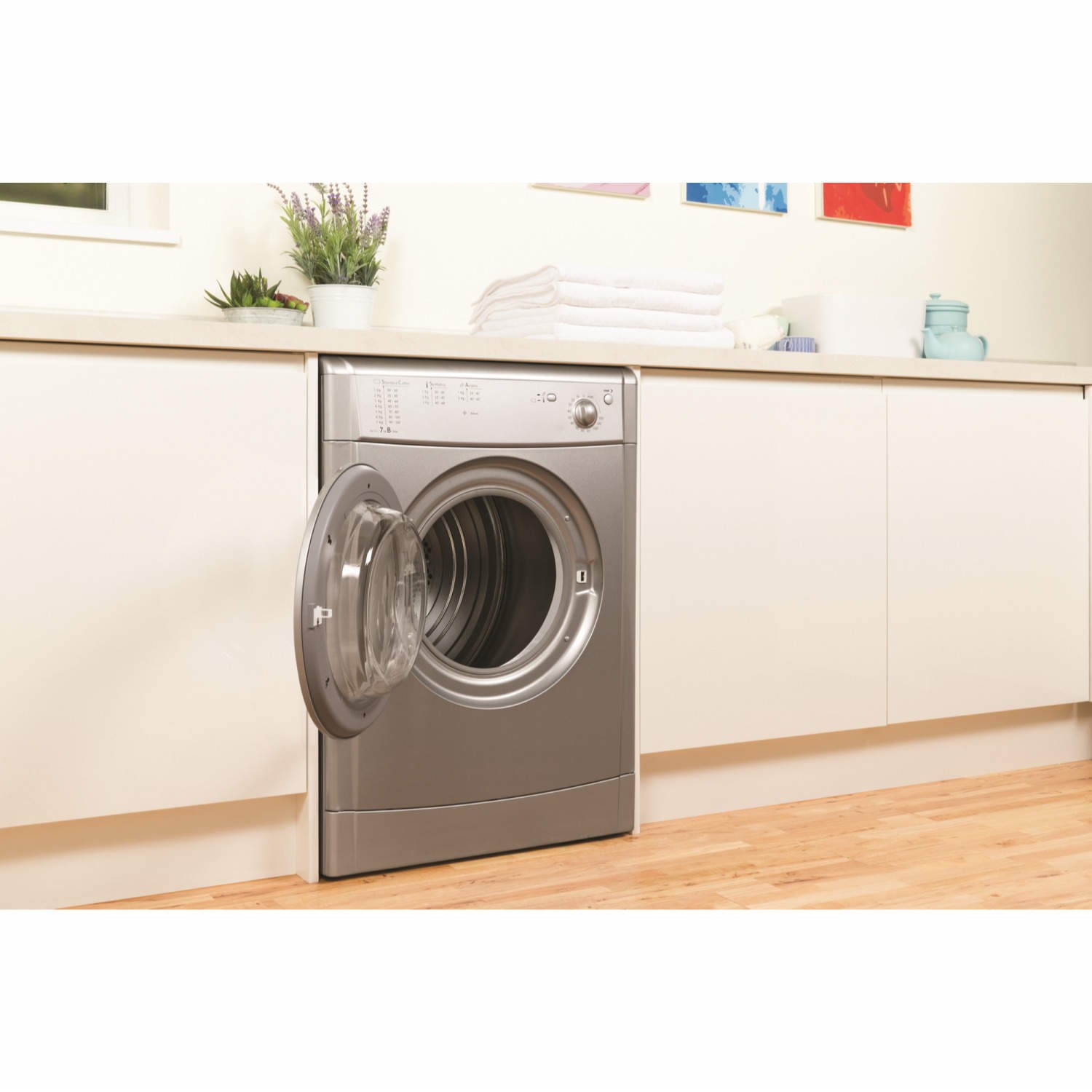 Freestanding, Front Loading, Evacuation, Silver, Buttons, Rotary, Left Indesit IDV 75/ S Freestanding Front-Load 7/ kg B Silver/ / Tumble Dryer