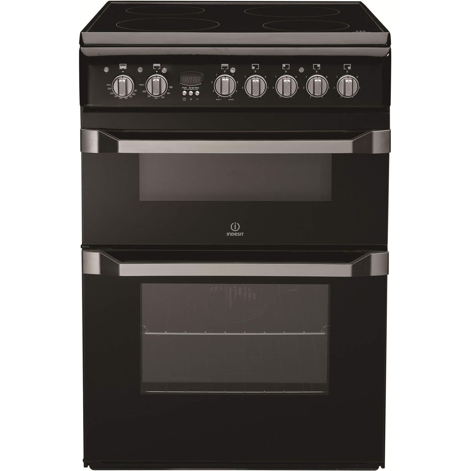 Indesit 60cm Double Oven Electric Cooker with Ceramic Hob - Black