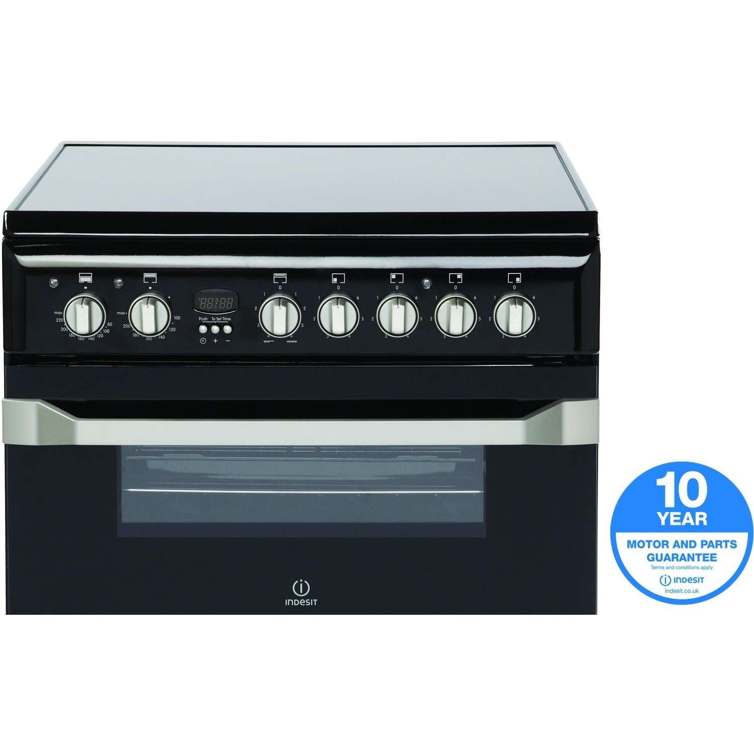 Indesit 60cm Double Oven Electric Cooker with Ceramic Hob Black