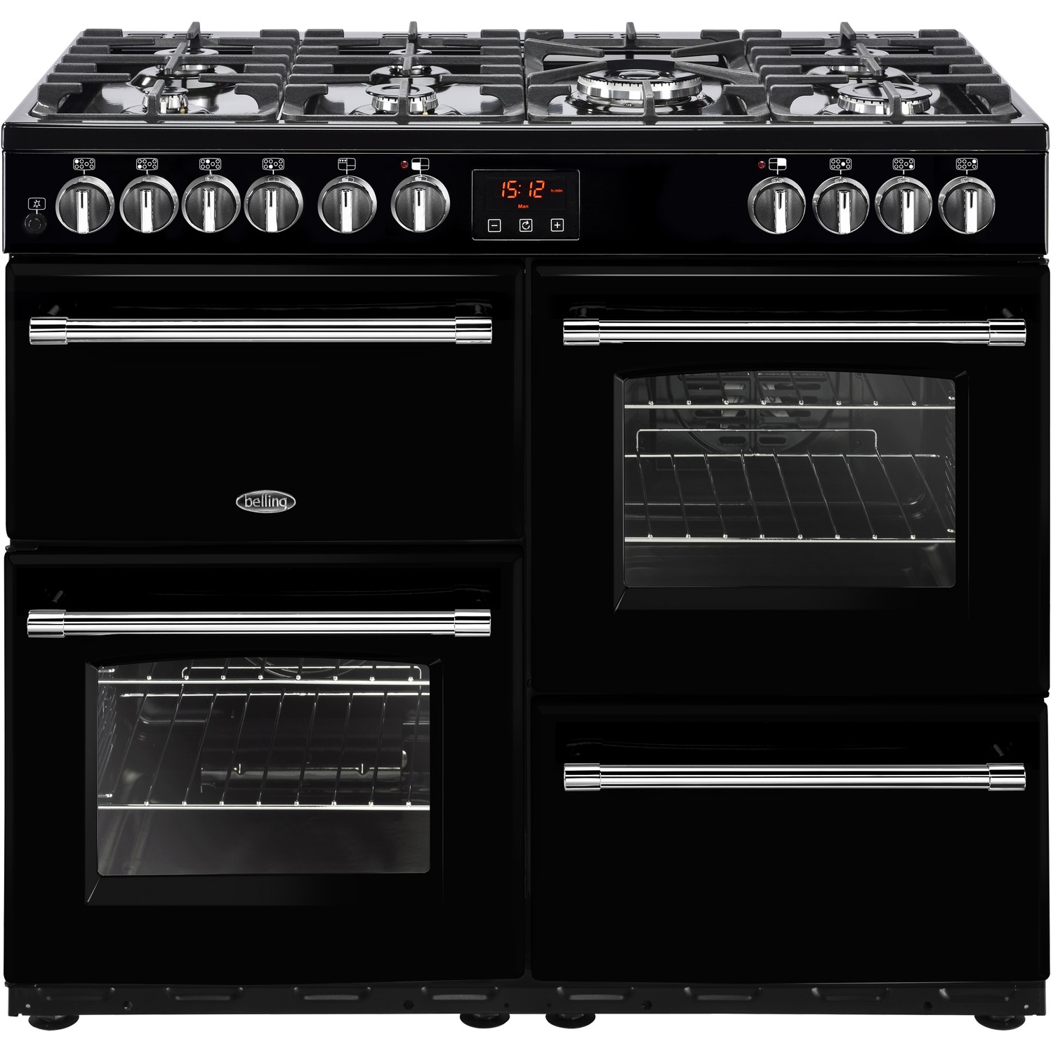 Belling Farmhouse 100DFT 100cm Dual Fuel Range Cooker - Black