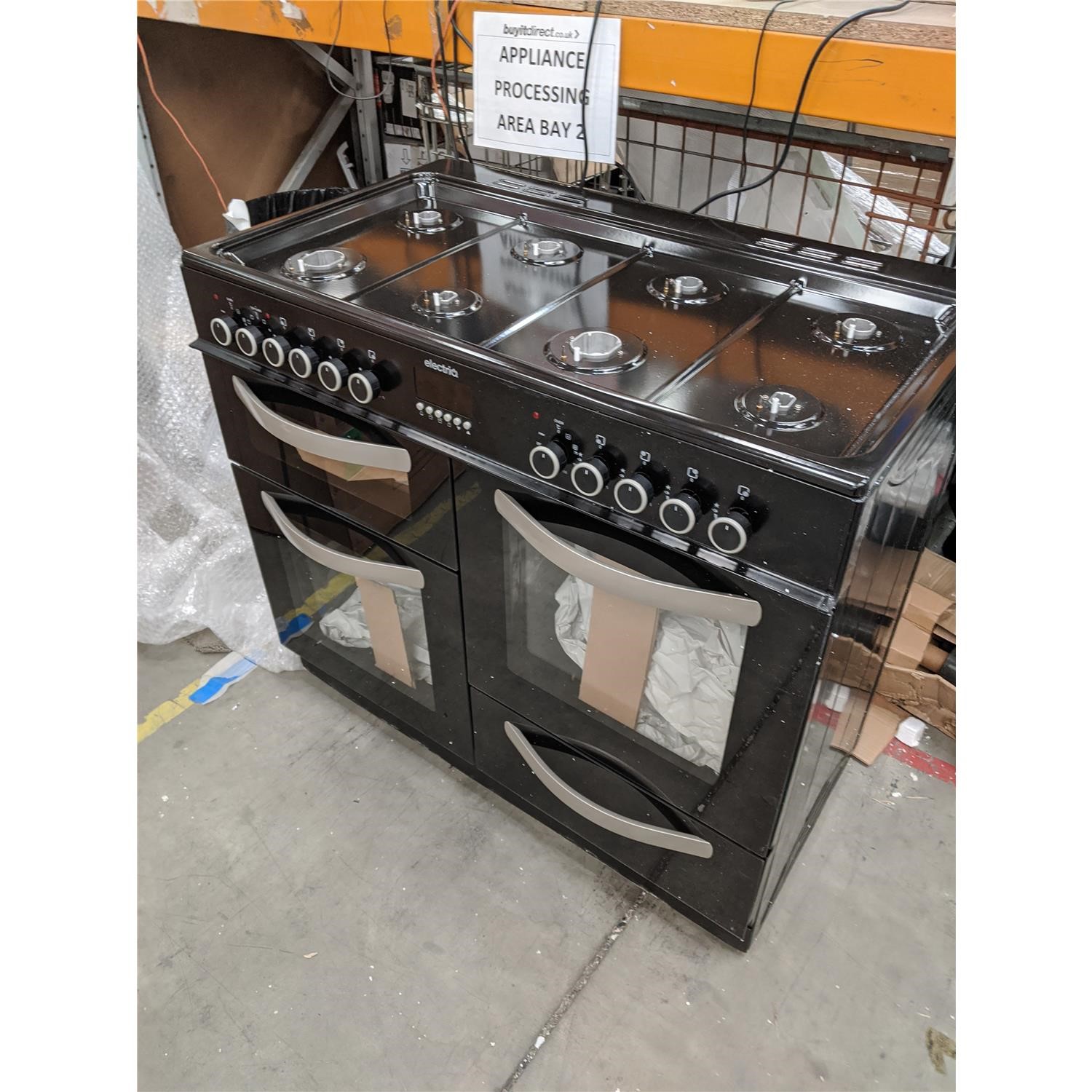 Refurbished electriQ EQRANGE100BLACK 100cm Dual Fuel Range Cooker 77977706/1/EQRANGE100BLACK