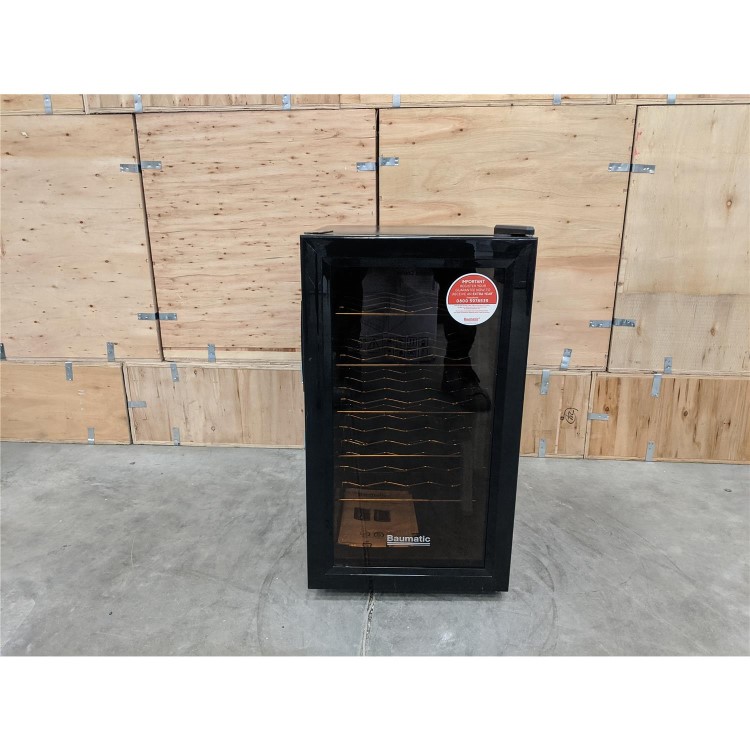 Refurbished Baumatic BW18BL Freestanding 18 Bottle Beverage Centre Black With Smoked Black Glass