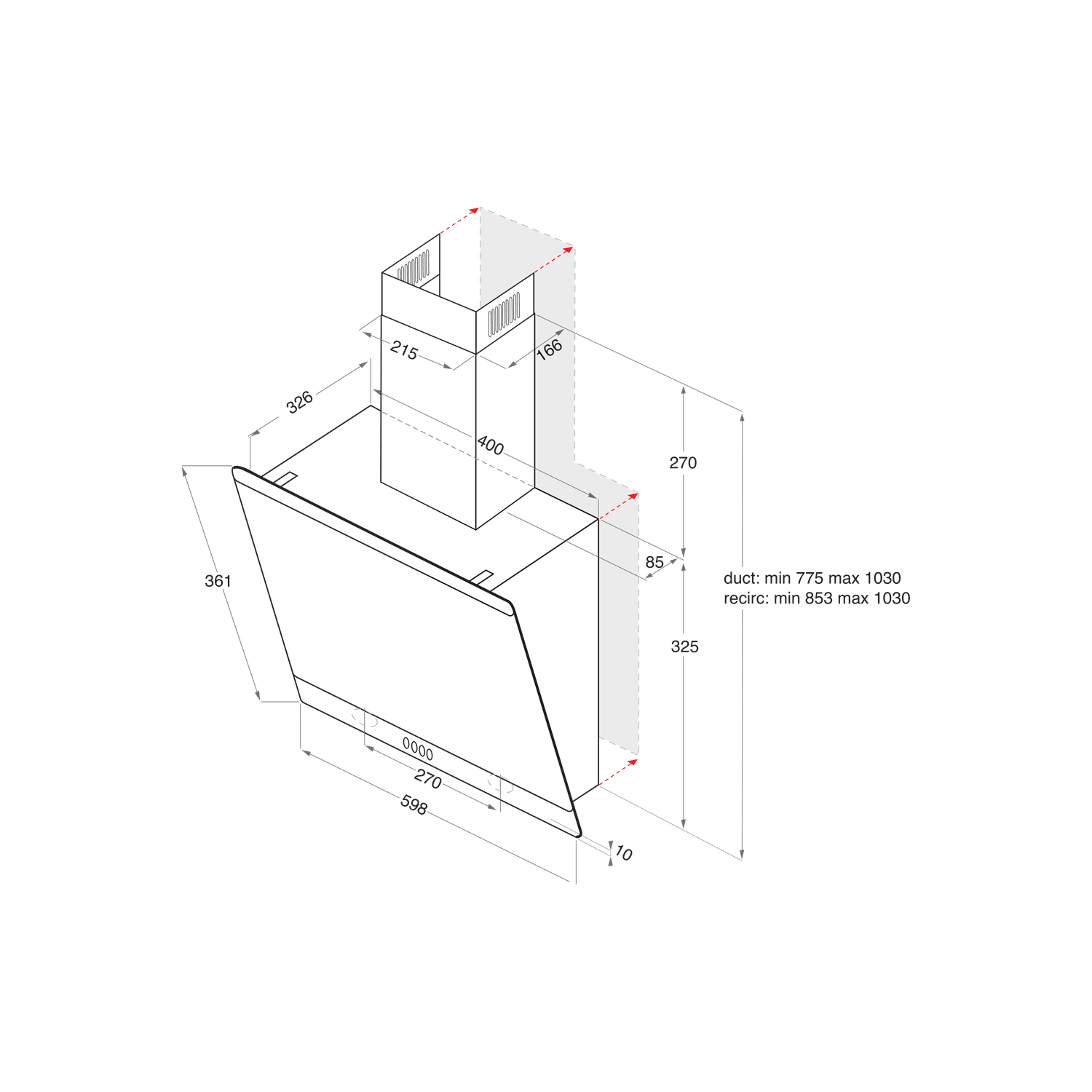Hotpoint 60cm Angled Cooker Hood Black PHVP66FLMK Appliances Direct