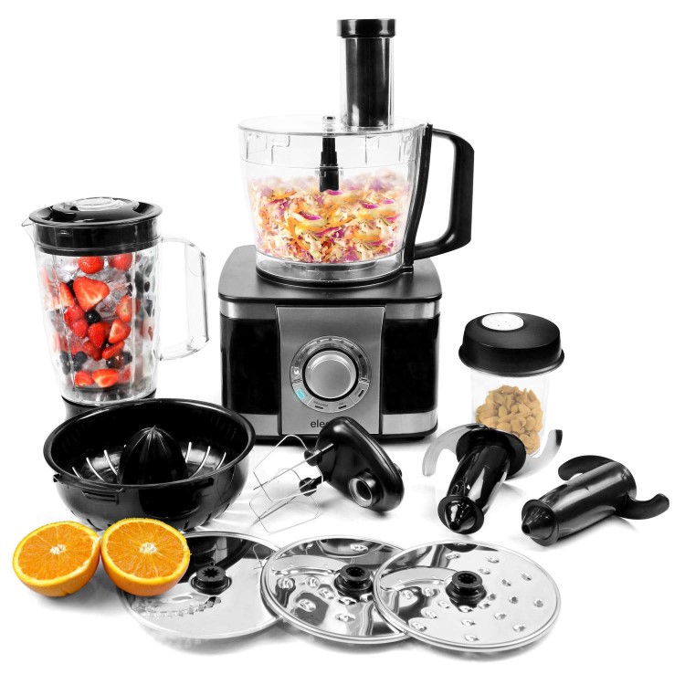 GRADE A1 - electriQ 10-in-1 1100W Multifunctional Food Processor in Stainless Steel and Black