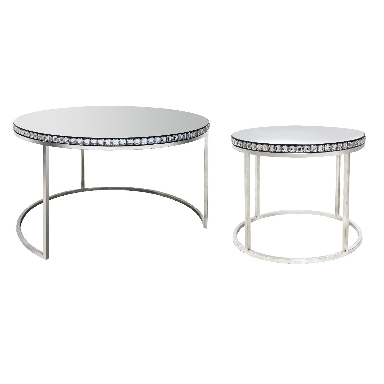 Round Mirrored Coffee Tables With Diamond Gems Set Of 2 Jade Boutique 5056096047660 Ebay